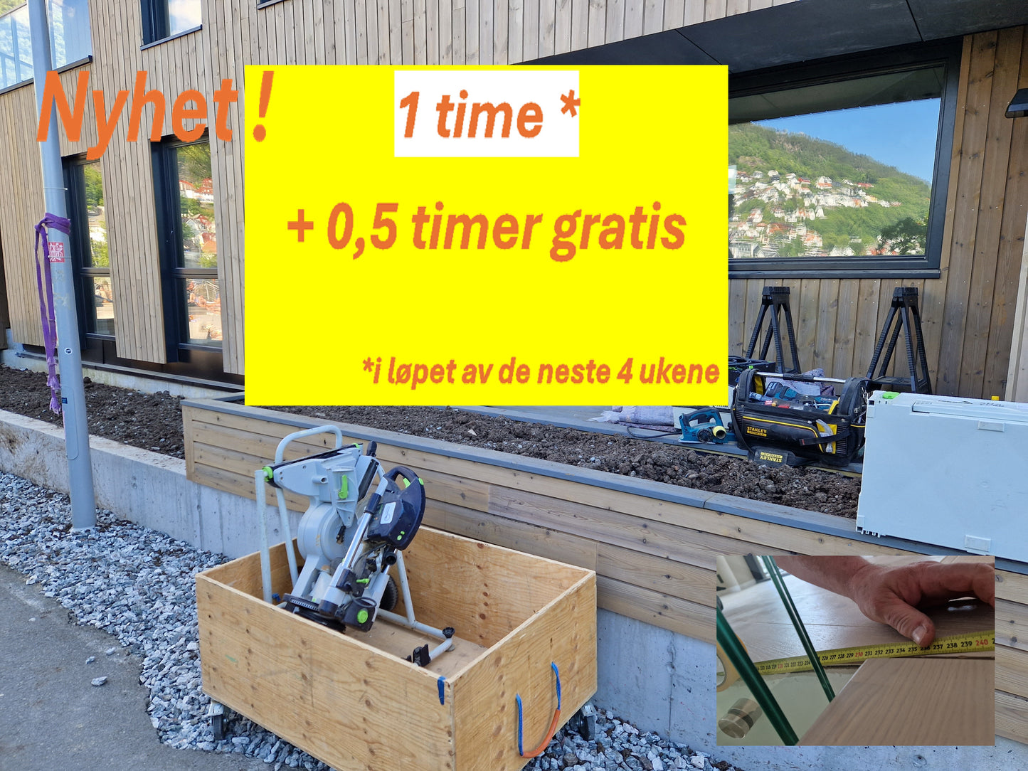 Jobb: 1 time i løpet av de neste 4 ukene + 0,5 timer gratis, 648.00 NOK eks. mva.